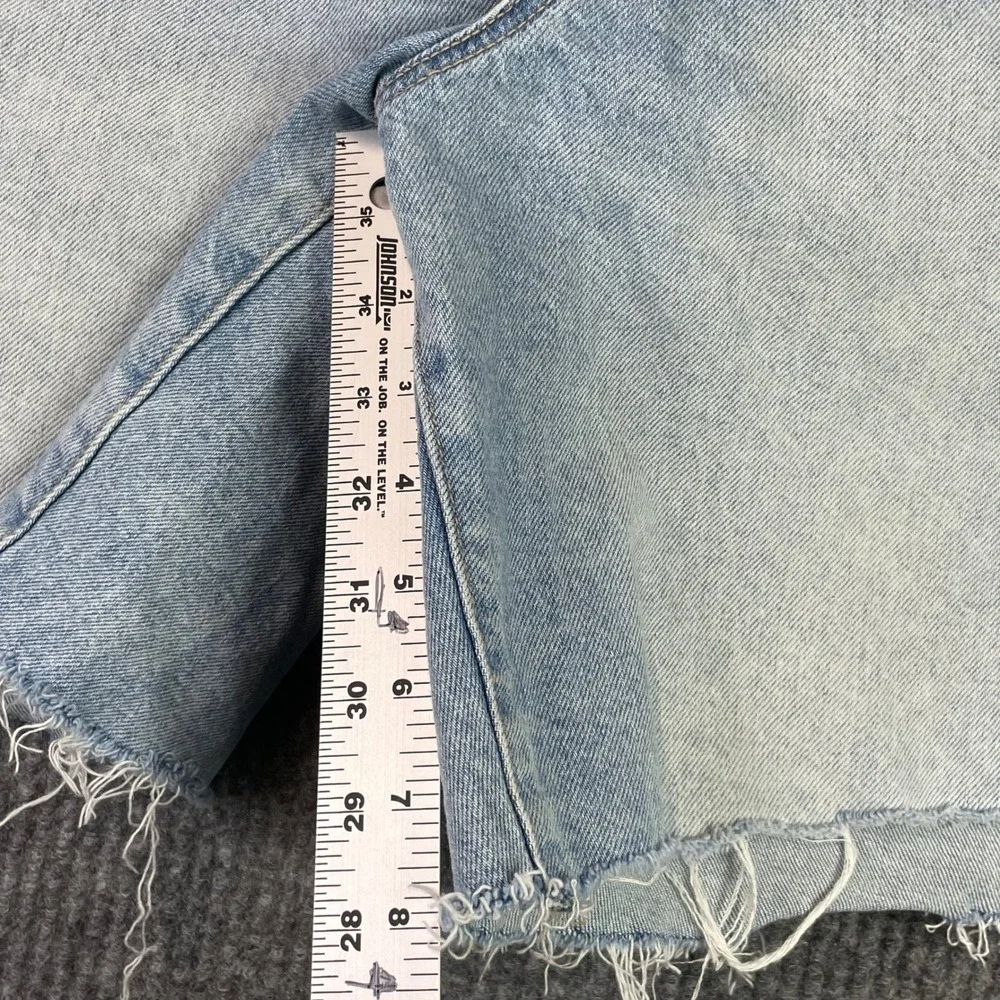 American Eagle Perfect Bermuda Shorts Womens 10 Blue Strigid Distressed Raw Hem